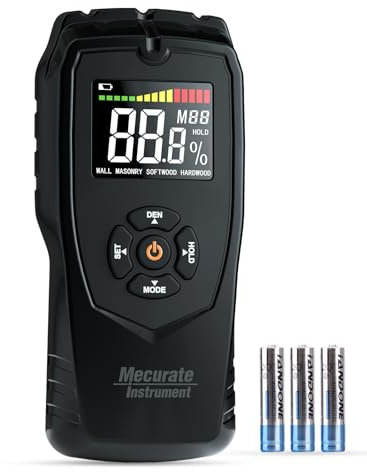 Pinless Moisture Meter, Damp Meter for Walls, Caravan, Wood and Building Material, 4 Mode 9 Density Settings, Non-Destructive Moisture Detector with Backlit LCD and Alerts