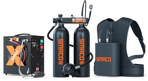 SMACO Mini-Tauchflasche 4L (zusammengebaut aus Zwei 2L Zylindern) für Flachwassertauchen Tragbares Tauchflaschen-Set Unterstützt Atem für Tauchübungen/Angeln/Boot reinigen