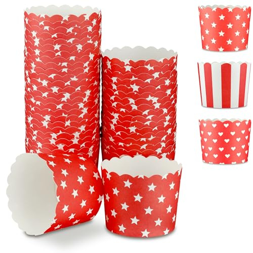 Frau WunderVoll® 25 Muffin Backformen rot, weiße Sterne, Durchmesser 6,1 cm/Muffins Muffinbackform Muffinform Form Backförmchen Cupcake Formen Förmchen Papier Cupcakeformen
