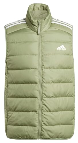 adidas Hombre Essentials 3-Stripes Light Down Vest, tent green, L