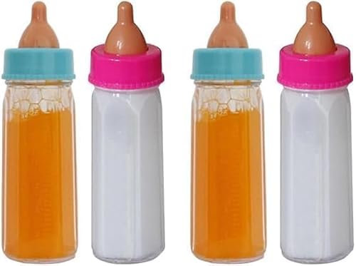 EKKONG Magische Flasche,4 Stück Baby Puppe Milchfläschchen mit Schnuller,New Born Baby Puppe Zubehör,Zauberflaschen Für Puppen,für Babypuppen 3 Jahre to 6 Jahre
