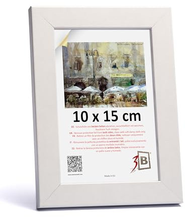 3-B Bilderrahmen HIT - Weiß - 10x15 cm - Holzrahmen, Fotorahmen, Portraitrahmen mit Acrylglas