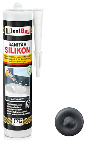 Isolbau Sanitär Silicone 1 x 300 ml Anthracite - Joint de silicone hautement élastique pour étanchéités et joints - imperméable - Cartouche