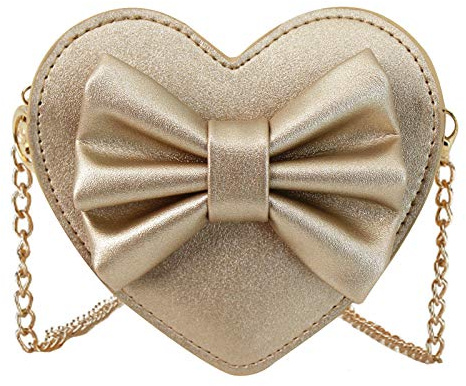 LA HUATE Piccola borsa a tracolla a forma di cuore per ragazza, con fiocco, borsa a tracolla, Oro