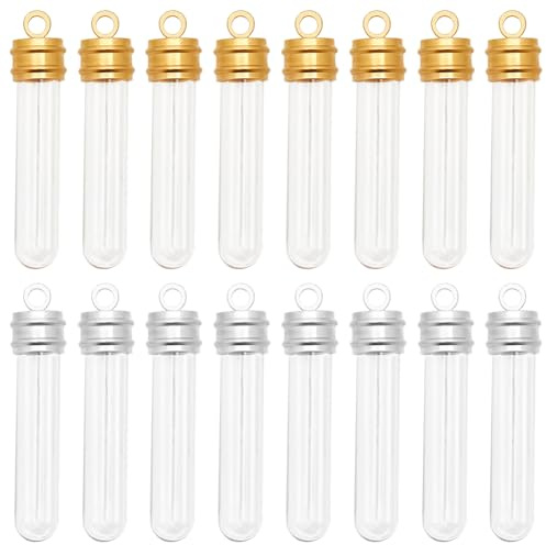 PH PandaHall 16pcs pendentif en Verre, Bouteille de Souhait en Verre Transparent 2 couleurs Breloques Bouchon à Vis Tube Suspendu Pendentif pour Boucle D'Oreille, Collier, Bijoux, Or et Argent