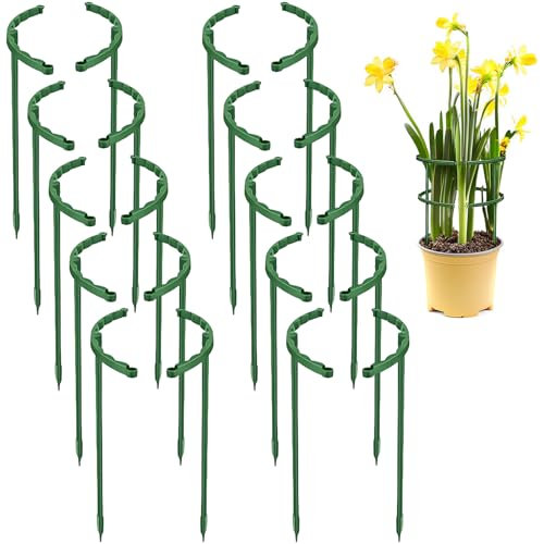 Vueinrg 20 Pezzi Supporti per Piante Rotondi 24 x 14 cm Semicerchio Supporto Piante Riutilizzabile Supporto per Arbusti in Plastica Supporto per Fiori, Verdura, Pomodoro, Peonia, Rose, Ortensia