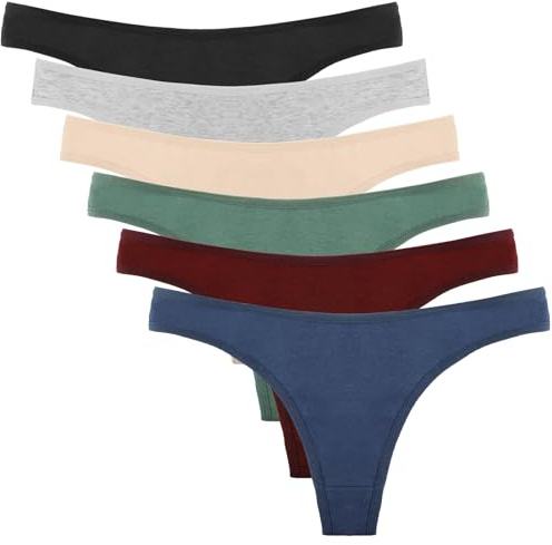 DRESHOW Tangas en Coton pour Femmes Underwear String Culotte Hipster Taille Basse Invisible, Lot de 6