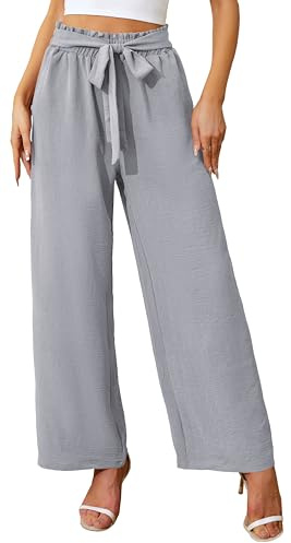 Actcat Damen Hose mit weitem Bein leicht und elegant elastischer Bund Sommerhose mit Taschen für legere Arbeit geeignet Hosenrock Damen Sommer leichte Sommerhose,Grey,S