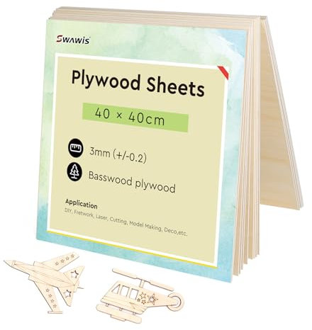 SWAWIS 15 Stück Sperrholzplatte 3mm, Sperrholz Lindenholz 400*400mm, Bastelholz-Platten, Quadratisch Holz Platten, Bastelholz, Perfektes Blatt für DIY Laubsäge Brandmalerei Laserschnitt Modellbau Deko