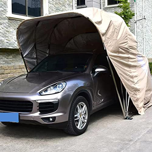 HTSMEUR Garage rétractable Pliable et Mobile Semi-Automatique, résistant à la Pluie, Ignifuge, abri de stationnement de Voiture, Housse de Voiture Chaude en Coton épais pour la Maison (Khaki)