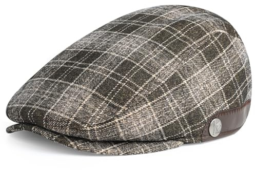 Superora Skjutmössa för män basker bomull unisex mössa 1920 stil män glidande mössa vinter varm platt mössa med rutmönster bomullsmössor, X02 kaffe, one size