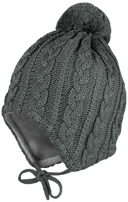 maximo MINI-Mütze, Zopf, ausgenäht Pompon, Futter