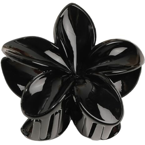 Blumen Haarklammer für Damen,Hawaiian Hair Claw Clip,Kunststoff Klauen Haarspangen Rutschfeste,Starker Halt,Krallenklammern Haarstyling-Zubehör für Strand Party Pool Urlaub,A,Schwarz
