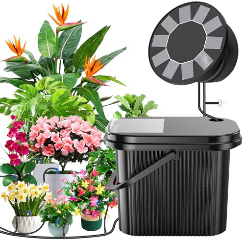 TRJZWA Sistema di Irrigazione Solare, Kit Sistema di Irrigazione Automatica Timer di Irrigazione con Batteria ad Alta Capacità con Serbatoio D'acqua e Fioriera Separata per Balcone e Cura delle Piante