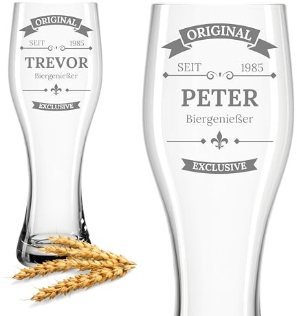 Weizenglas mit Gravur Leonardo - Personalisiertes Geburtstagsgeschenk für Männer - Männergeschenk zum Geburtstag - Für Papa, Opa zum Vatertag