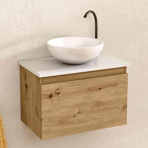 BELLOBATH Mueble Baño Suspendido 49,5cm Roble/Blanco Lavabo Redondo