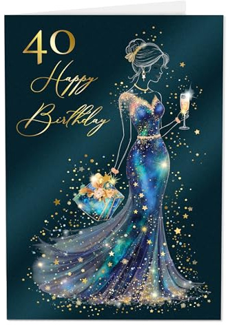 Joli Coon Papeterie Carte anniversaire 40 ans STARDUST Lady – Carte anniversaire 40 ans femme avec enveloppe en papier premium et véritable cachet de cire