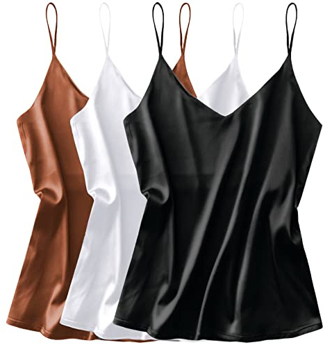 Ekouaer Top Estivo da Donna in Raso di Seta con Scollo a V Senza Maniche con Spalline Sottili Regolabili Modello Basic