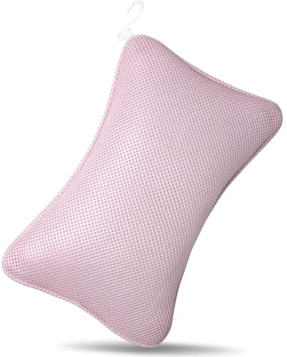 3D Bath Pillow for Bathtub - Breathable Mesh Tub Pillow for Head and Neck, Rectangular BathPillow with 2 Strong Suction Cups, Ergonomic Luxury Bath Pillow for Optimal Neck Relaxation(Pink)