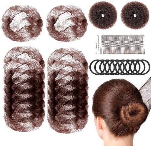 Hair Nets for Buns, Hair Bun, 82 Pcs Hair Bun Kit with Hair Donuts, Invisible Hair Nets, Hair Pins, Hair Bands, Hair Donuts for Buns, Bun Maker for Hair Styling, Ballet Bun, Formal Occasions