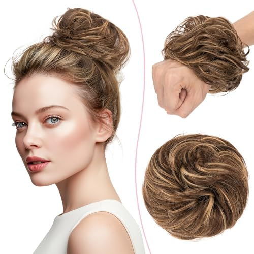 SEGO Pro Haarschmuck Dutt Haarteil Echthaar Wellig Lockig Haardutt Haarverlängerung Hochsteckfrisur, 4P27#Schokoladenkastanie & Dunkelblond