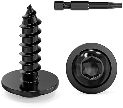 Valorada 50Pcs Wood Screws 4.8 x 16mm, Self Tapping Screws Metal, Black Screws, Stainelss Steel 304, Flat, Pan, Wafer Head Screws for Plastic, Sheet Metal, Pasterboard, Wood, Aluminum