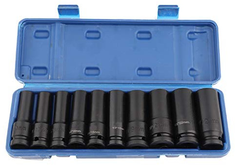 10Pcs Sturdy Socket Set 1 / 2in Drive | Chrome Molybdenum Steel Hex Socket for Heavy Duty | 10mm - 24mm, Blackening Oxidation Protection