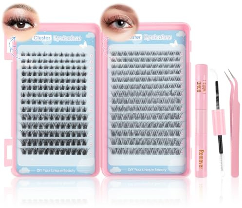 Silkiwinki Cluster Wimpern Kit 336St 8-16mm 2Stile | 336St, 8-16mm, 2Stile. Inkl. Kleber, Entferner & Pinzette. Ideal für Cluster Wimpern, auch für Einzelne Wimpern.