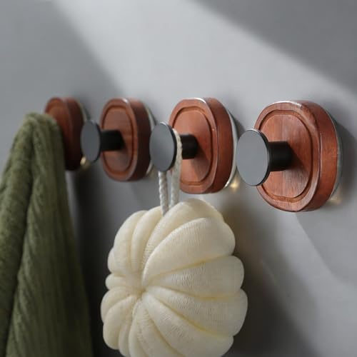 ZUNTO 4 Stück Haken Saugnapf Handtuchhalter aus Holz Wandgarderobe für Bad und Küche
