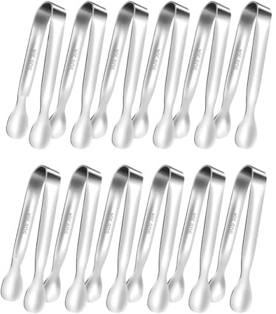 Uxsjakjsd Mini Pinzas para Servir Comida, Juego de 12 Pinzas Pequeñas para Aperitivos, Ideal para Tomar Té o Café, Pinza para Azúcar de 10 cm - Plateadas