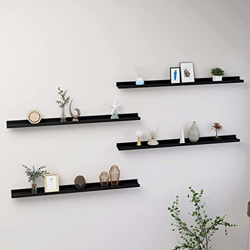 HaoChrymec Estantes de Pared, 4 Unidades MDF Negro, Estilo Flotante para Plantas Suculentas, Libros y Decoración, Organizador Modular para Sala, Dormitorio, Oficina, 100x9x3 cm