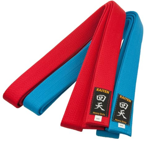 KAITEN Ceinture de karaté de compétition Bleu Rouge - 4 cm de large - Coton Ceinture bleue Ceinture rouge - Longueur 230 à 325 cm, rouge, 325 cm