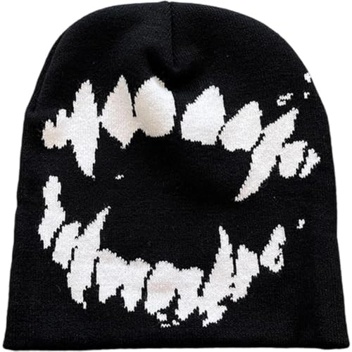 Ymxygz Mode Beanie Strickmütze Gothic Y2k Strickmützen Unisex Winter Totenkopfmütze Harajuku Vintage Warme Mütze Streetwear