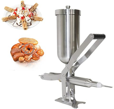 Macchina Riempitrice Marmellata Churro Frutta Latina, Macchina Riempitrice per Ciambelle E Dessert In Acciaio Inossidabile 5L Funzionamento Manuale con 1 Ugello Lungo E 3 Ugelli Corti,5L