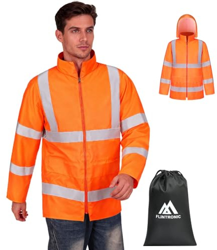 flintronic Chaqueta para lluvia para hombre, Reflectante Chubasquero Impermeable para hombre, Classic Traje de Lluvia, Naranja, XXL