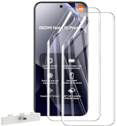 WFTE [2-Pack Protector de Pantalla para Xiaomi Redmi Note 15 Pro Plus 5G [No Cristal Templado] Hidrogel Flexible,Cobertura máxima,Huellas Actilares Libre,Sin Burbujas,TPU Protector de Pantalla