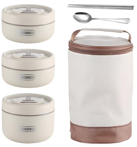 Portapranzo Termico per Alimenti, ADDLIVE 3 Strati Lunch Box Termico, 1550ML Thermos per Alimenti Caldi, Contenitore Ter-mico per Alimenti Freddi, Termos Pappa con Borsa Termica e Stoviglie per Lavoro