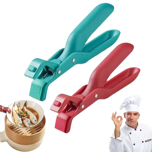 Hot Plate Grippers, Hot Plate Gripper Lifters Tongs, Multi-Function Anti-Scald Bowl Clip, Kitchen Silicone Anti Slip Clip 2025 Upgraded Silicone Clip (Red+Green)