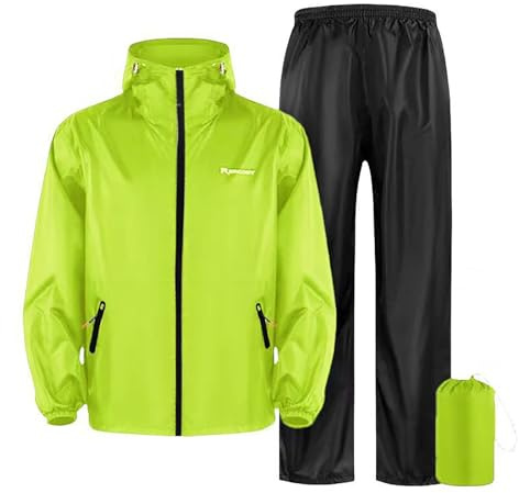 Tuta antipioggia da uomo e donna, leggera, pieghevole, tuta da pioggia per moto, unisex, giacca a vento e pantaloni impermeabili, set impermeabile, 2 pezzi, impermeabile e tuta impermeabile, #02-verde