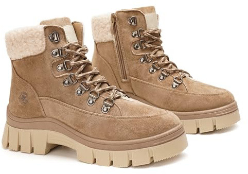 GLAMORA Botines mujer invierno con forro térmico, suela antideslizante, plataforma ligera, estilo trekking urbano, cómodos para caminar, nieve ligera, senderismo y uso diario