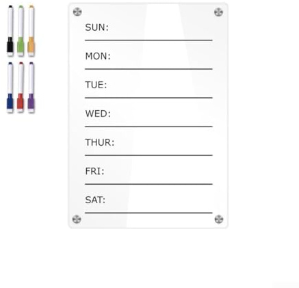 Gettimore Calendario magnético acrílico transparente para nevera, planificador semanal borrable con 6 marcadores, tablero de notas transparente para la organización del hogar