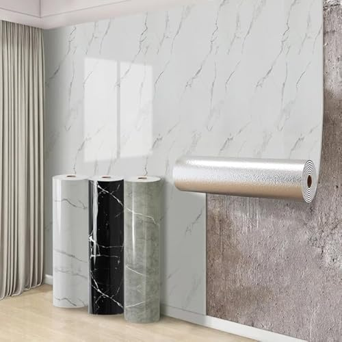 Swehooirt Self Adhesive Thermal Wallpaper 2.3mm Thick White Marble Vinyl Peel and Stick Wallpaper for Bad Cold Walls Insulating Wall Covering Roll Waterproof Damp Proof Kitchen Bathroom