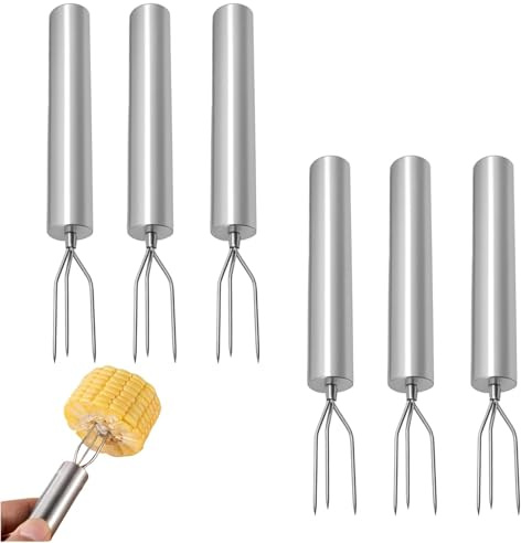 ZIJANG 6 Piezas Tenedores de Patatas de Acero Inoxidable, Tenedor para Papas Asadas con Casco de Seguridad, Tenedor de Frutas y Verduras con 3 Puntas, Reutilizables para Asar, Verduras, Frutas