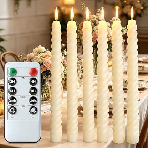 Songlypian 6 Stück LED Stabkerzen mit Timerfunktion, Flackernde Flamme LED Echtwachskerzen Batteriebetrieben für Halloween,Weihnachtsdeko, Hochzeit, Party,Zimmer Deko(2 x 25CM)