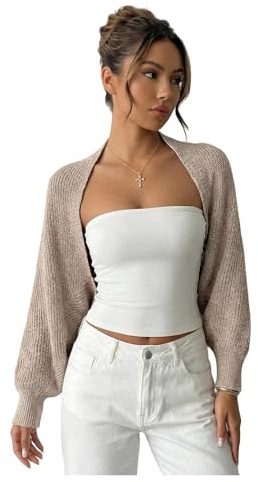 winkbay Women's Open Front Cropped Cardigan Dressy Casual Long Sleeve Knit Sweaters Bolero Shrugs Apricot Large