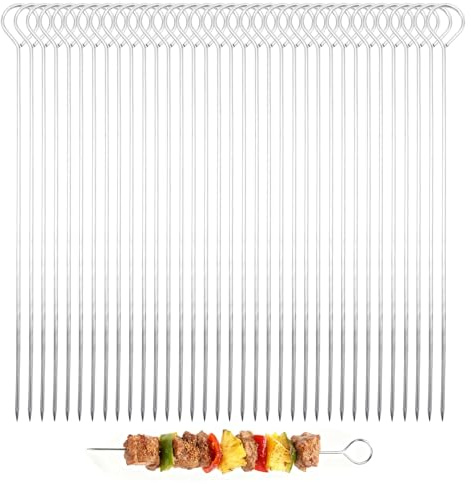35 stycken grillspett, kebabspett rostfritt stål, BBQ rostfritt stål, grillspett, rouladennålar 20 cm, återanvändbara metallspett, rouffelspett, köttspett, för BBQ grill, shish kebab, frukt grönsaker