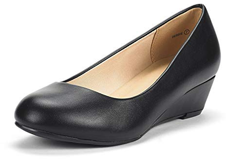 DREAM PAIRS Debbie Pumps für Damen mit mittelhohem Keilabsatz,Size 41,Schwarz/Pu,Debbie