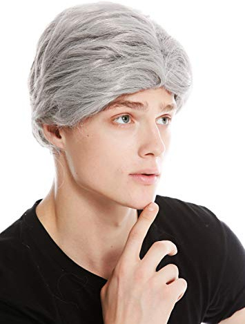 WIG ME UP - PW0174-ZA68E Perücke Herren kurz Scheitel Karneval alt Opa grau silbergrau