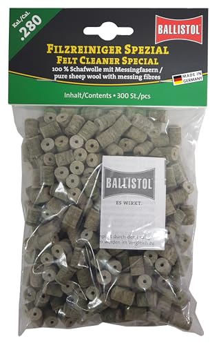 BALLISTOL 23205 Filzreiniger Spezial, Kal 280, 100% Schafwolle, 300 Stück | Laufreinigungsfilze, für Gewehr, mit Messing-Fasern, ohne Füll- und Hilfsstoffe
