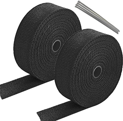 Mengger Ruban échappement Bande Isolant Thermique Titanium Bandage 2 Rouleau 10m 4 Colliers Serrage Autobloquant Noir pour Moto Et de Voiture Tuyeau Collecteur Thermique Echappement Bouclier
